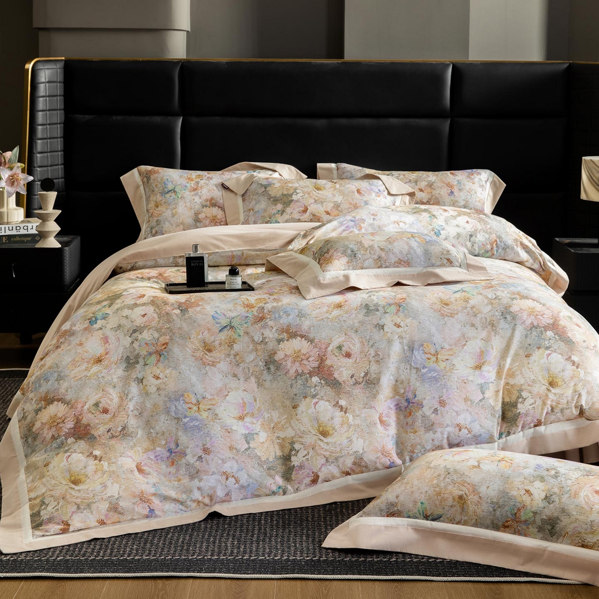 91家纺网 家纺一手货源 找家纺 2025秋冬季A类加厚全棉磨毛四件套纯棉保暖美式轻奢长绒棉数码印花高端床上用品 花弄影-米