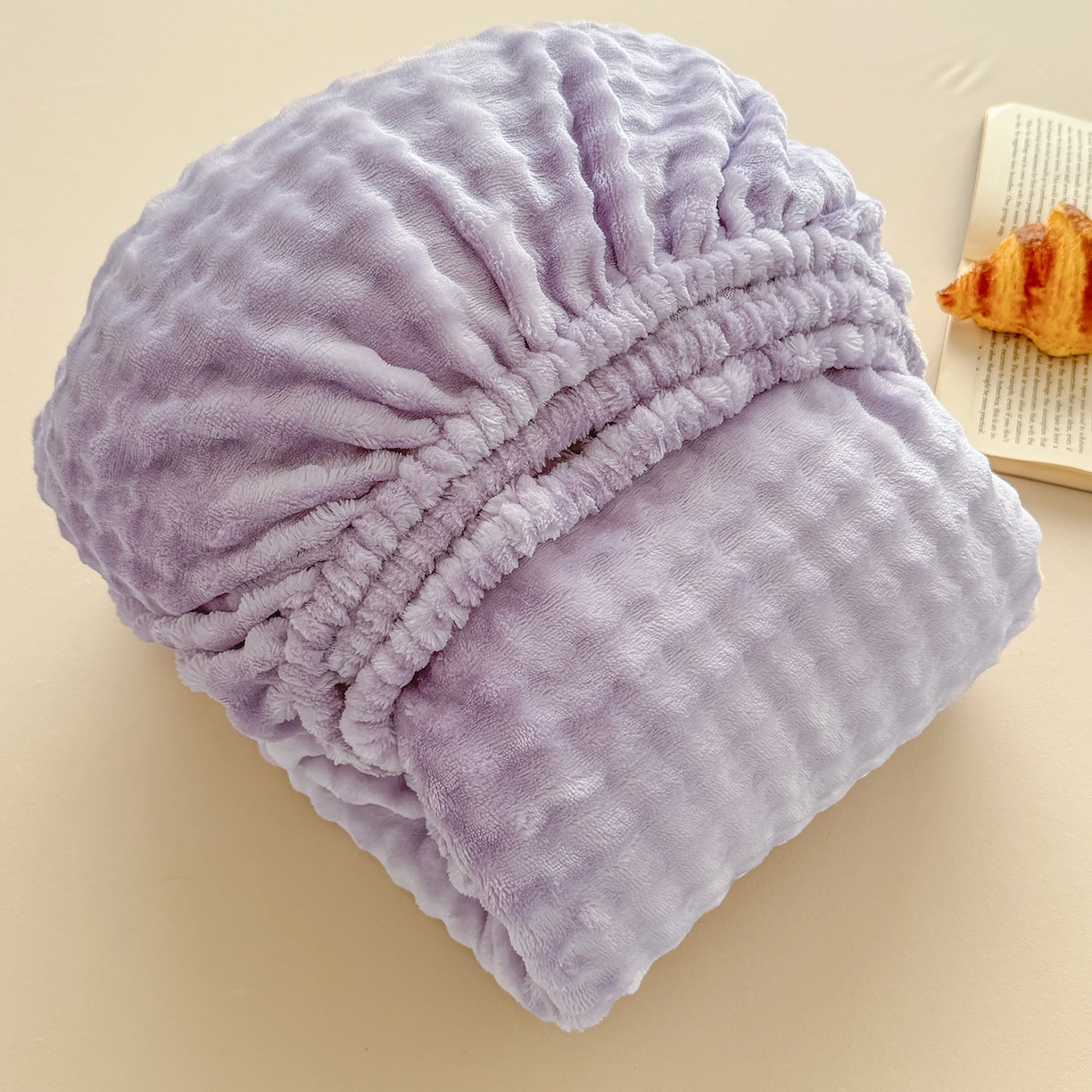 91家纺网 家纺一手货源 找家纺 十一家居 2025年新款A类高克重仿兔毛泡泡绒单床笠单品床笠床笠单件 清雅紫