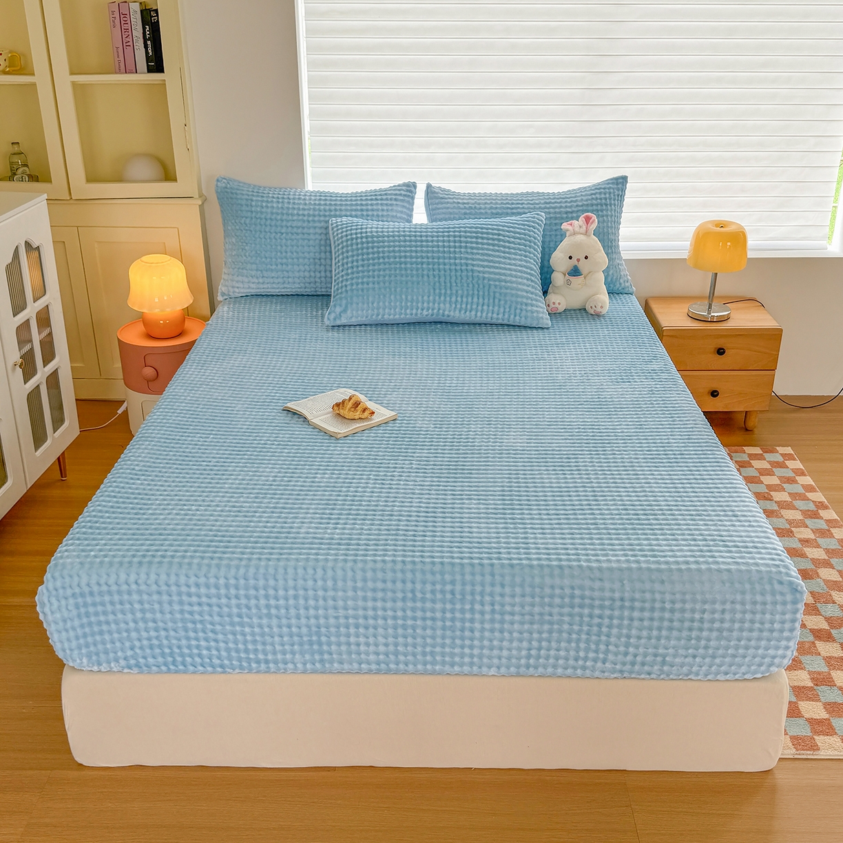 91家纺网 家纺一手货源 找家纺 （总）十一家居 2025年新款A类高克重仿兔毛泡泡绒单床笠单品床笠床笠单件