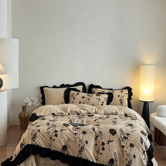 91家纺网 家纺一手货源 找家纺 （总）云上 2025新款亲肤舒适法式雕花牛奶绒四件套系列