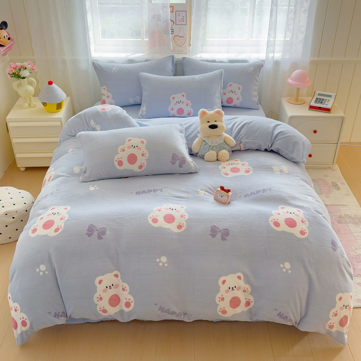 91家纺网 家纺一手货源 找家纺 灿哈家纺 2025新款200g加厚款小清新牛奶绒印花四件套