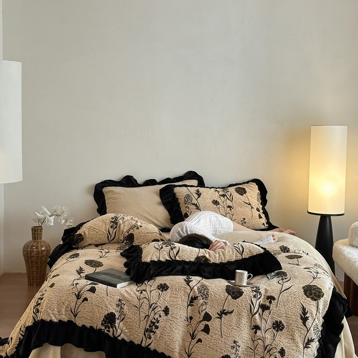 91家纺网 家纺一手货源 找家纺 （总）云上 2025新款亲肤舒适法式雕花牛奶绒四件套系列