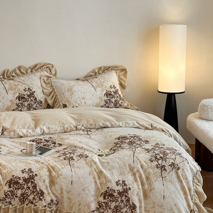 91家纺网 家纺一手货源 找家纺 云上 2025新款亲肤舒适法式雕花牛奶绒四件套系列 扶苏