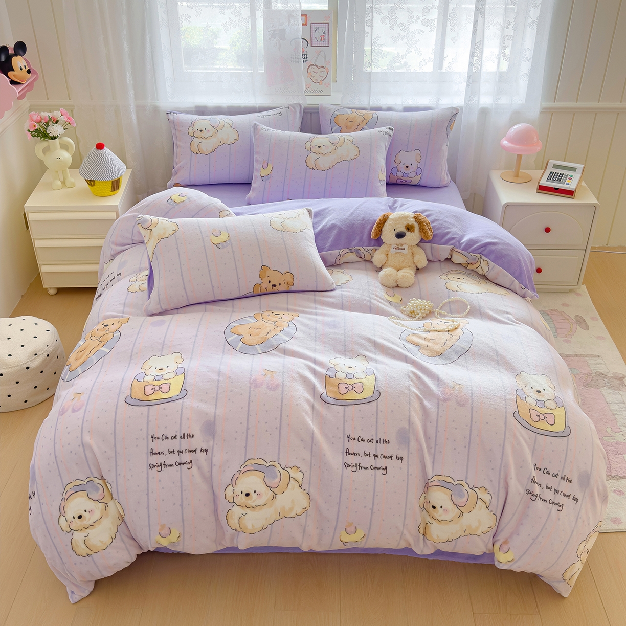 91家纺网 家纺一手货源 找家纺 灿哈家纺 2025新款200g加厚款小清新牛奶绒印花四件套