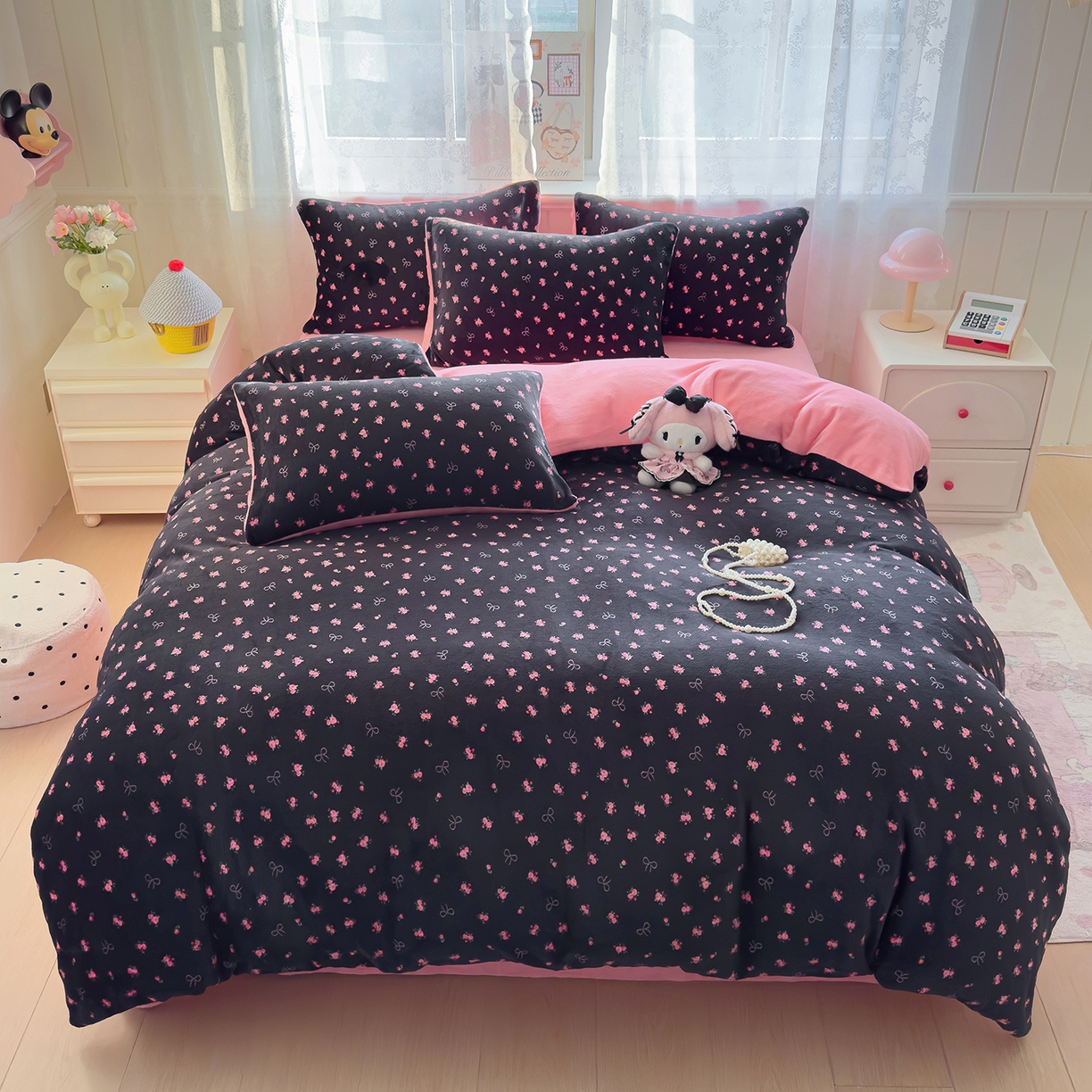 91家纺网 家纺一手货源 找家纺 灿哈家纺 2025新款200g加厚款小清新牛奶绒印花四件套