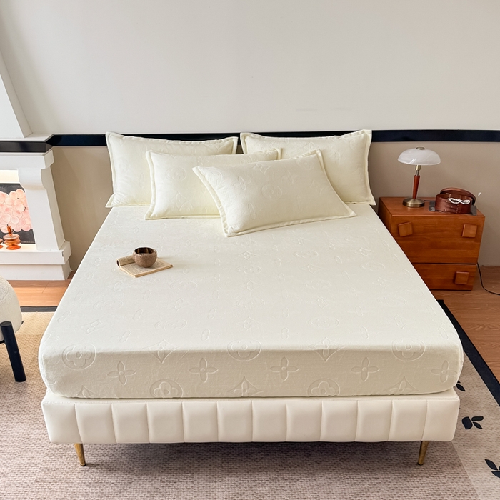 三悦四季 2025新款200克加厚牛奶绒剪花床笠跨境直播爆款 奶白