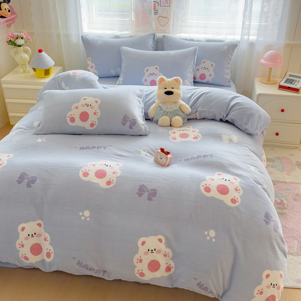 91家纺网 家纺一手货源 找家纺 灿哈家纺 2025新款200g加厚款小清新牛奶绒印花四件套