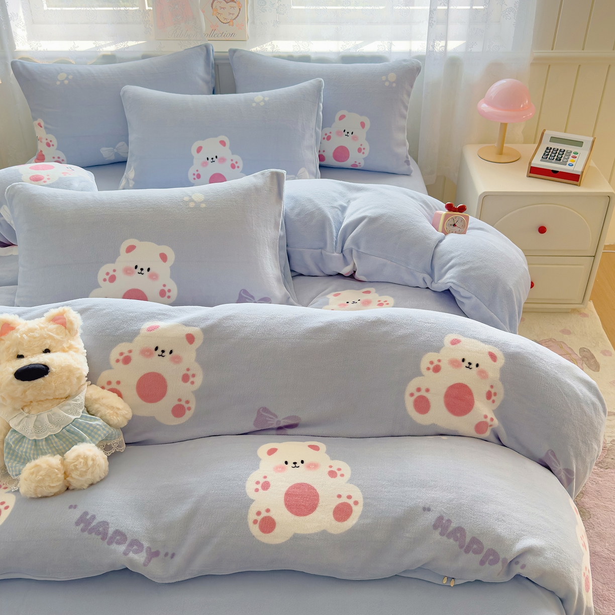 91家纺网 家纺一手货源 找家纺 灿哈家纺 2025新款200g加厚款小清新牛奶绒印花四件套