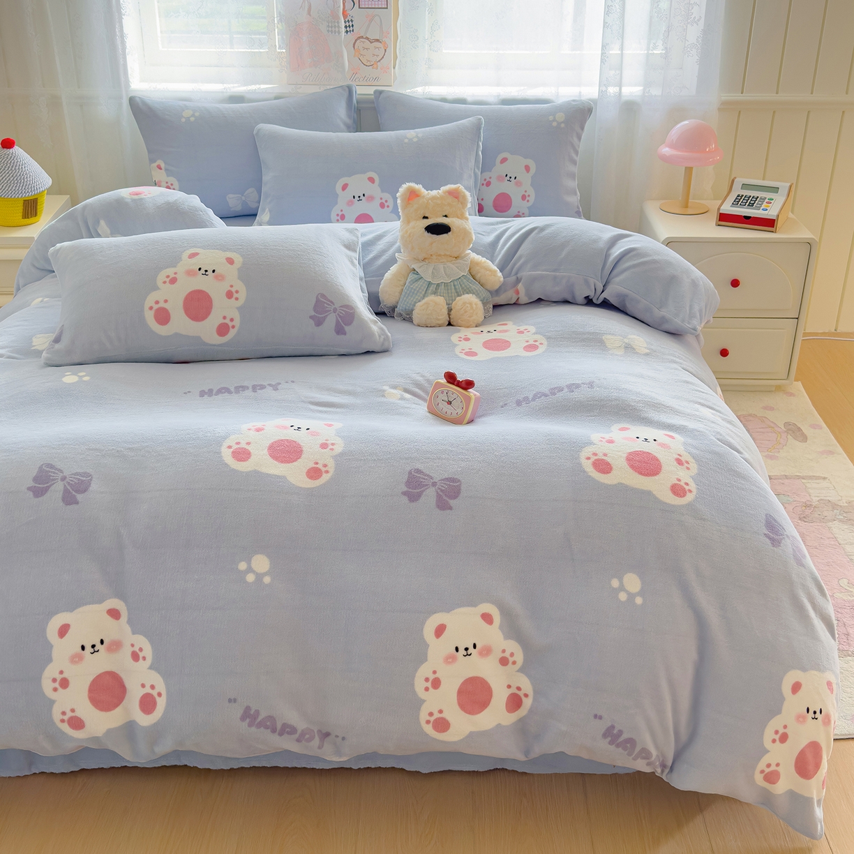 91家纺网 家纺一手货源 找家纺 灿哈家纺 2025新款200g加厚款小清新牛奶绒印花四件套