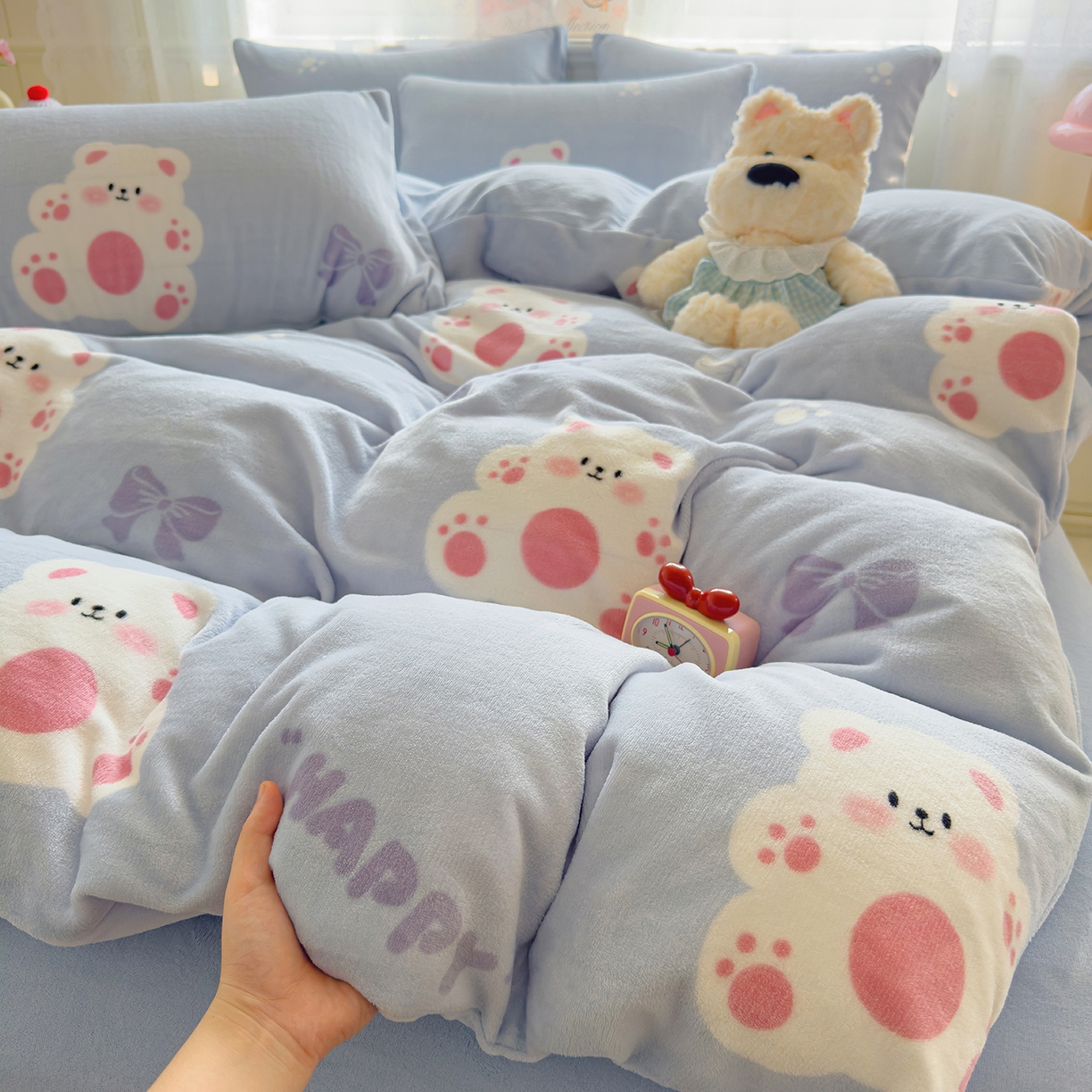 91家纺网 家纺一手货源 找家纺 灿哈家纺 2025新款200g加厚款小清新牛奶绒印花四件套