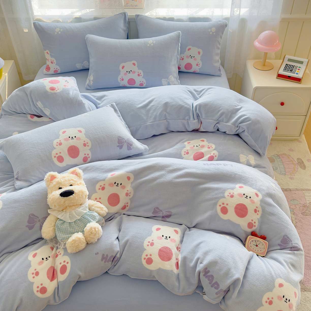 91家纺网 家纺一手货源 找家纺 灿哈家纺 2025新款200g加厚款小清新牛奶绒印花四件套