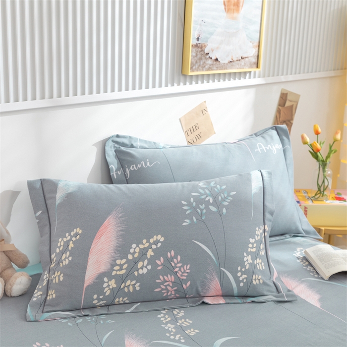 91家纺网 家纺一手货源 找家纺 简约 2025新款全棉四件套活性生态磨毛四件套 云梦花间-灰