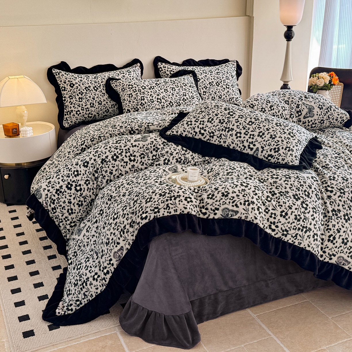 慕晨 2025新款花边牛奶绒床盖四件套 暗香