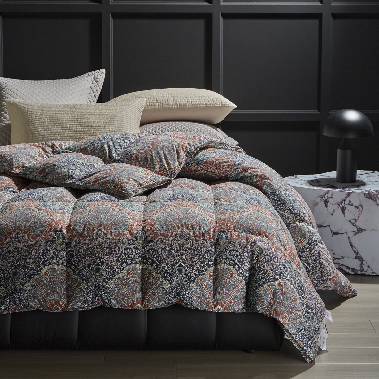 91家纺网 家纺一手货源 找家纺 （总）暖羽屋羽绒馆 2025新款印花鹅绒丝被芯 白鹅绒羽毛被子 双人加厚冬被 春秋被子2米