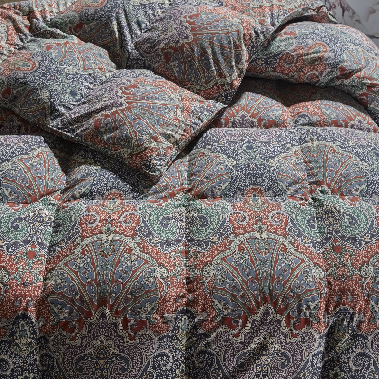 91家纺网 家纺一手货源 找家纺 （总）暖羽屋羽绒馆 2025新款印花鹅绒丝被芯 白鹅绒羽毛被子 双人加厚冬被 春秋被子2米