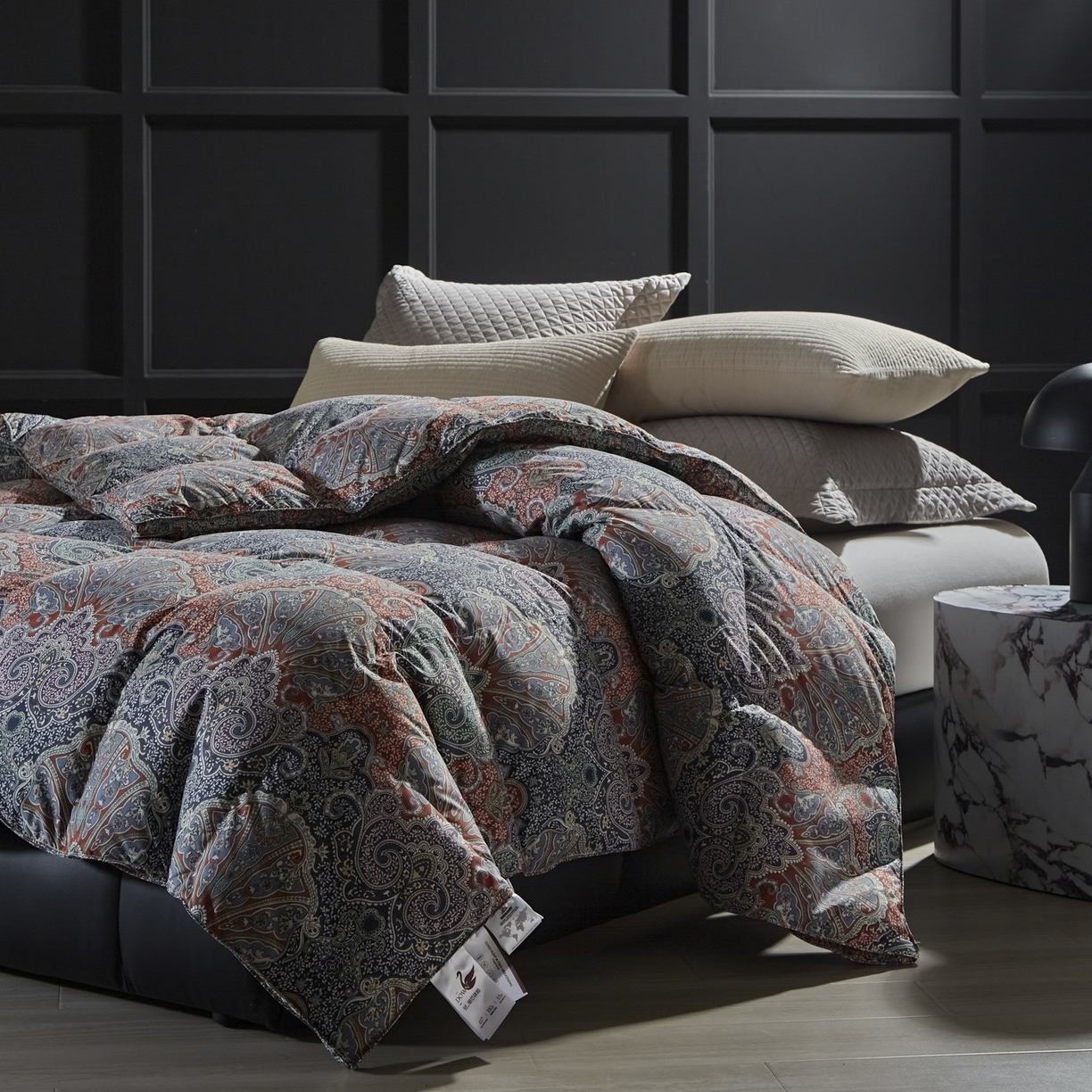 91家纺网 家纺一手货源 找家纺 （总）暖羽屋羽绒馆 2025新款印花鹅绒丝被芯 白鹅绒羽毛被子 双人加厚冬被 春秋被子2米