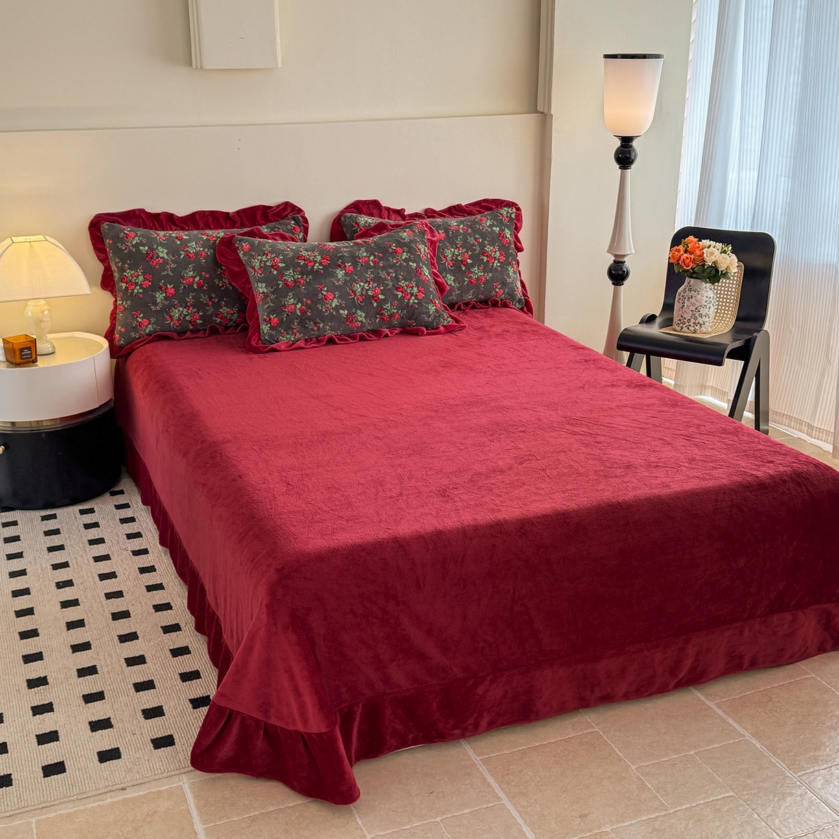 91家纺网 家纺一手货源 找家纺 慕晨 2025新款花边牛奶绒床盖四件套 花妖