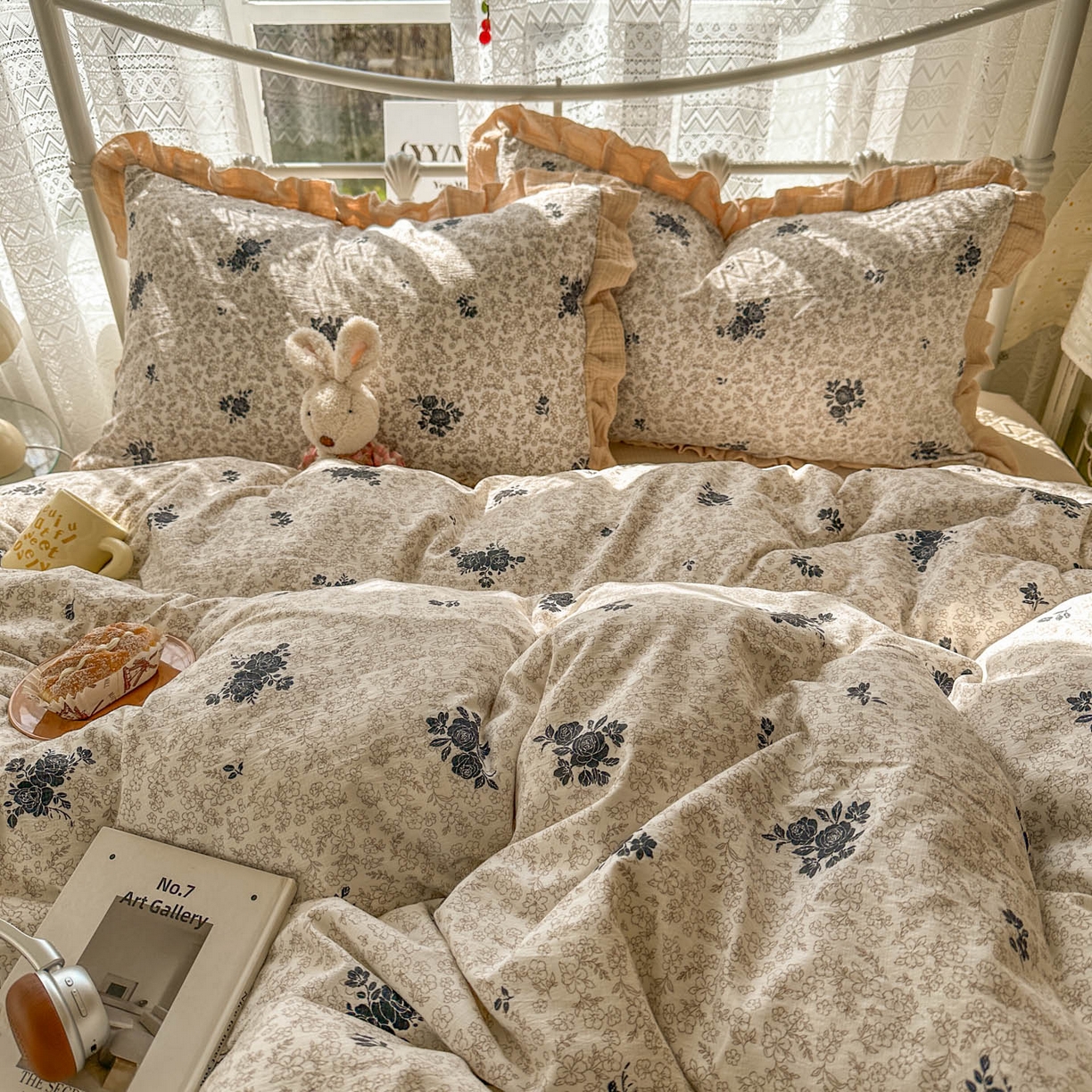 91家纺网 家纺一手货源 找家纺 （总）颜选 2025新款全棉双层纱花边面料木棉四件套