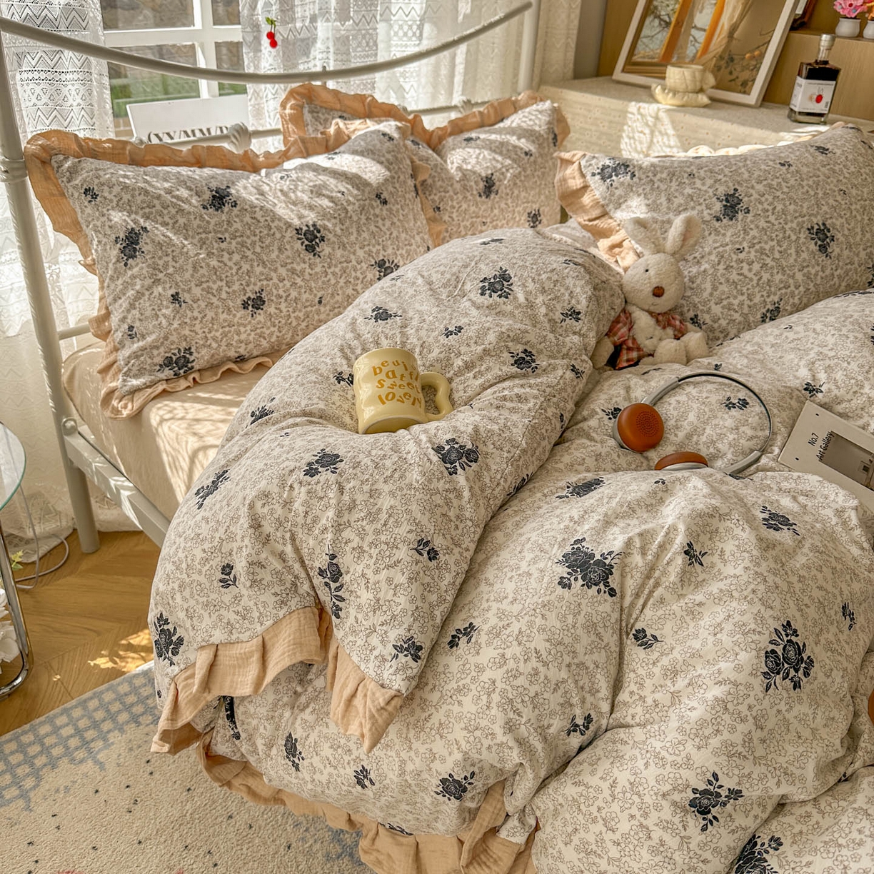 91家纺网 家纺一手货源 找家纺 （总）颜选 2025新款全棉双层纱花边面料木棉四件套