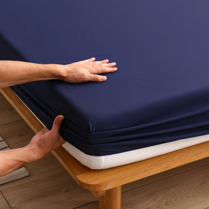 91家纺网 家纺一手货源 找家纺 啊雅家居 2025（外贸）新款简约单人床笠双人床笠水洗磨毛床笠跨境电商 藏青