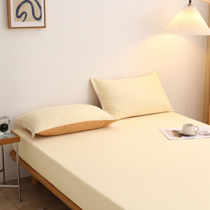 91家纺网 家纺一手货源 找家纺 啊雅家居 2025（外贸）新款简约单人床笠双人床笠水洗磨毛床笠跨境电商 梦幻黄