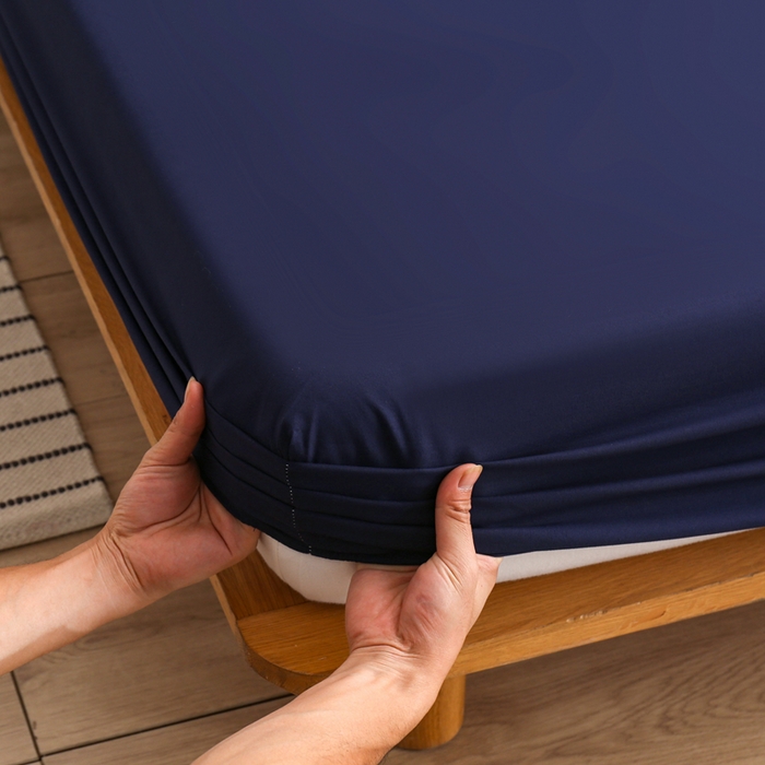 91家纺网 家纺一手货源 找家纺 啊雅家居 2025（外贸）新款简约单人床笠双人床笠水洗磨毛床笠跨境电商 藏青