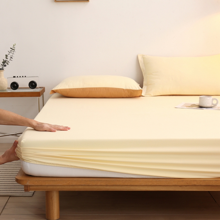 91家纺网 家纺一手货源 找家纺 啊雅家居 2025（外贸）新款简约单人床笠双人床笠水洗磨毛床笠跨境电商 梦幻黄