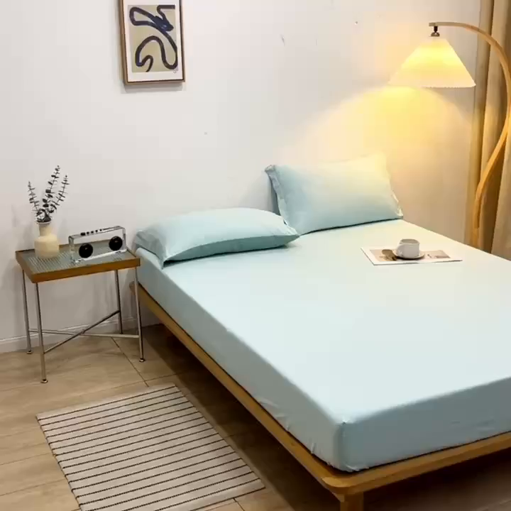 91家纺网 家纺一手货源 找家纺 啊雅家居 2025（外贸）新款简约单人床笠双人床笠水洗磨毛床笠跨境电商 水绿