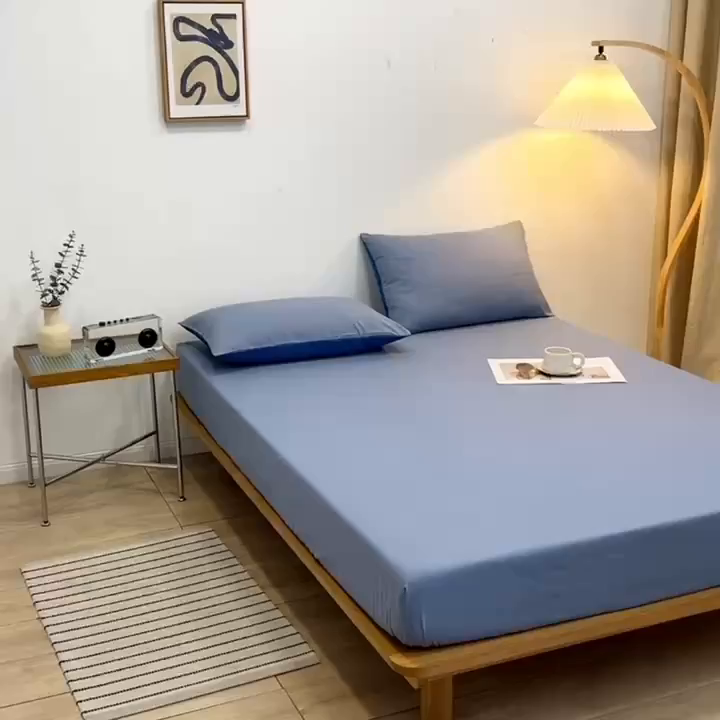 91家纺网 家纺一手货源 找家纺 啊雅家居 2025（外贸）新款简约单人床笠双人床笠水洗磨毛床笠跨境电商 浅蓝灰