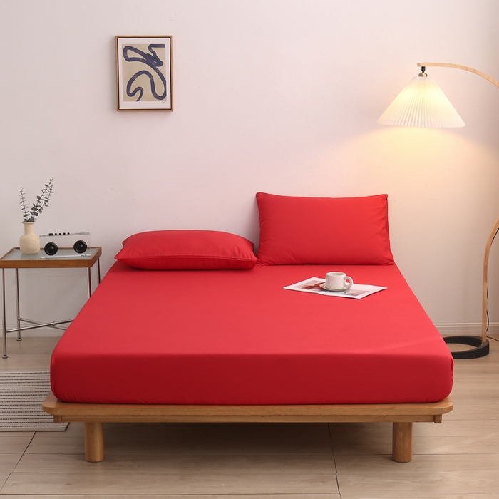 91家纺网 家纺一手货源 找家纺 啊雅家居 2025（外贸）新款简约单人床笠双人床笠水洗磨毛床笠跨境电商 红色