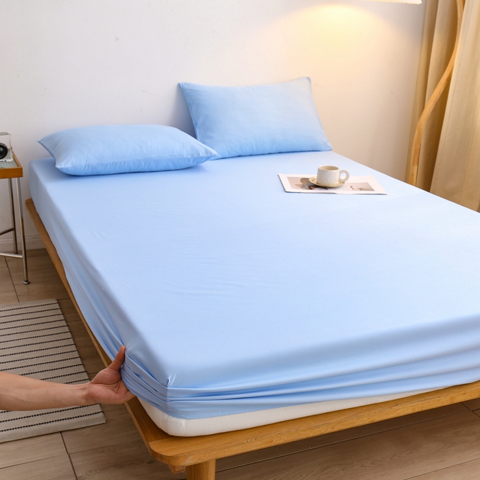 啊雅家居 2025（外贸）新款简约单人床笠双人床笠水洗磨毛床笠跨境电商 天空蓝