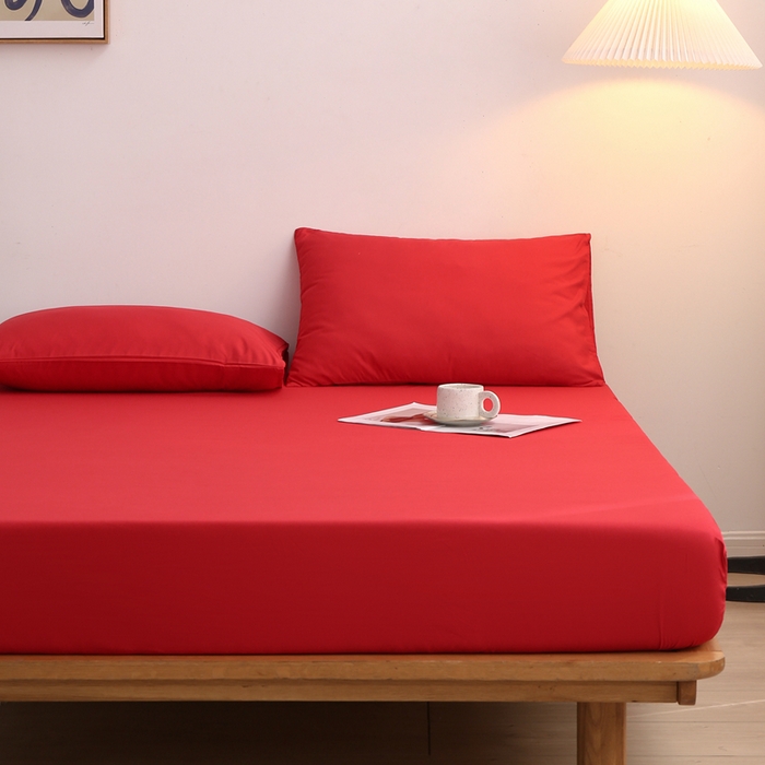 91家纺网 家纺一手货源 找家纺 啊雅家居 2025（外贸）新款简约单人床笠双人床笠水洗磨毛床笠跨境电商 红色