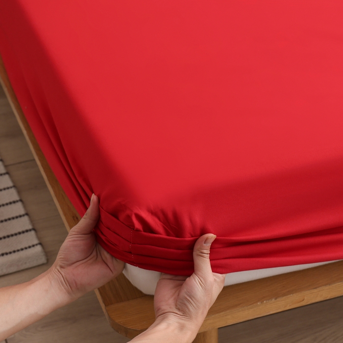 91家纺网 家纺一手货源 找家纺 啊雅家居 2025（外贸）新款简约单人床笠双人床笠水洗磨毛床笠跨境电商 红色