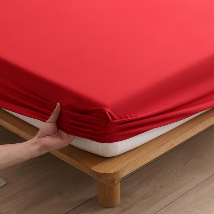 91家纺网 家纺一手货源 找家纺 啊雅家居 2025（外贸）新款简约单人床笠双人床笠水洗磨毛床笠跨境电商 红色