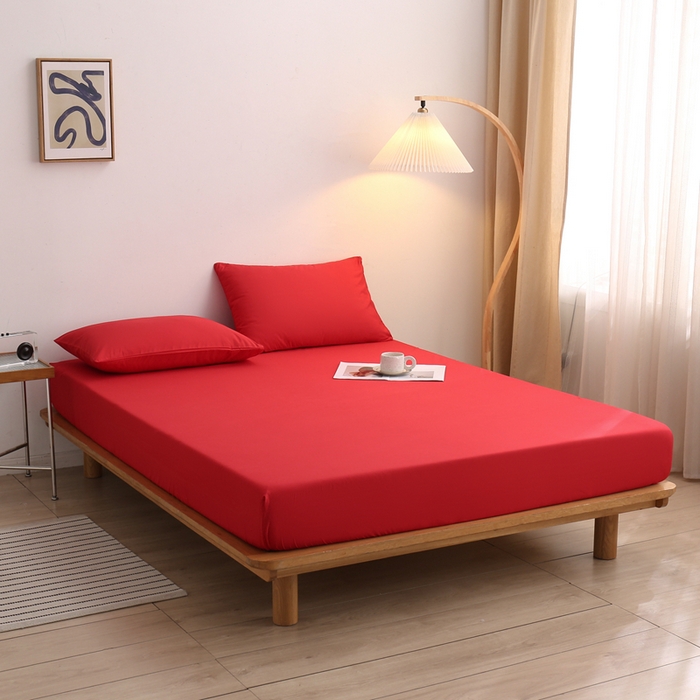 91家纺网 家纺一手货源 找家纺 啊雅家居 2025（外贸）新款简约单人床笠双人床笠水洗磨毛床笠跨境电商 红色