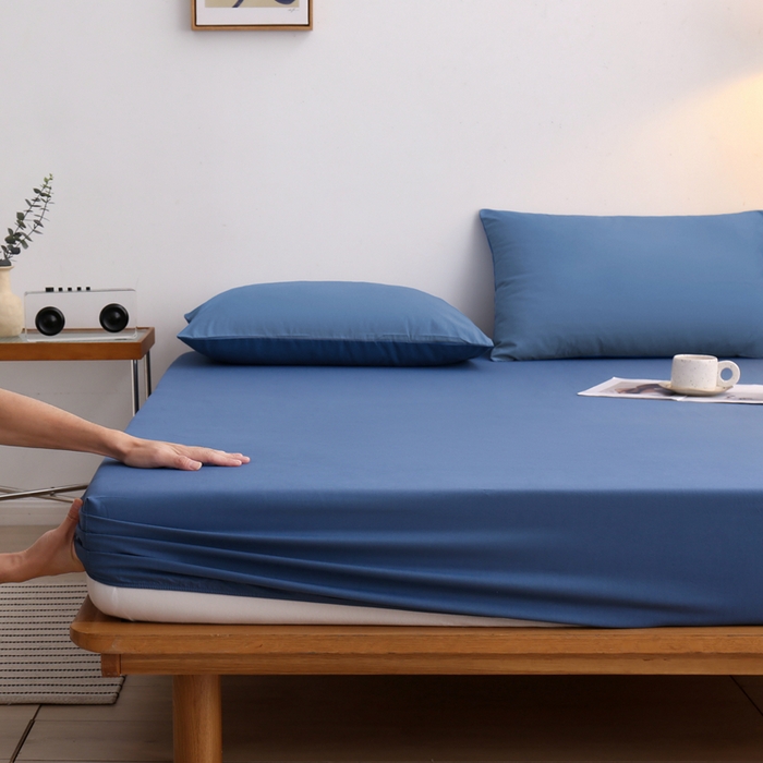 91家纺网 家纺一手货源 找家纺 啊雅家居 2025（外贸）新款简约单人床笠双人床笠水洗磨毛床笠跨境电商 蓝色