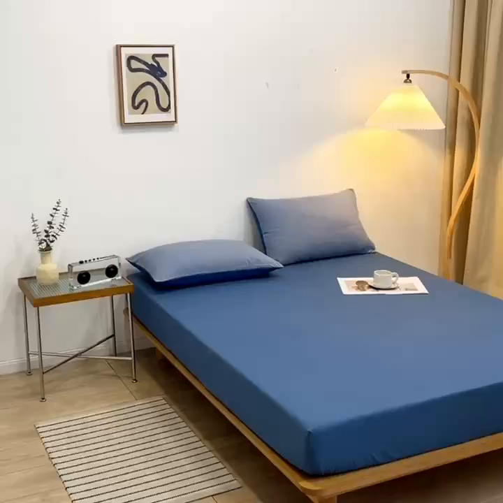 91家纺网 家纺一手货源 找家纺 啊雅家居 2025（外贸）新款简约单人床笠双人床笠水洗磨毛床笠跨境电商 蓝色