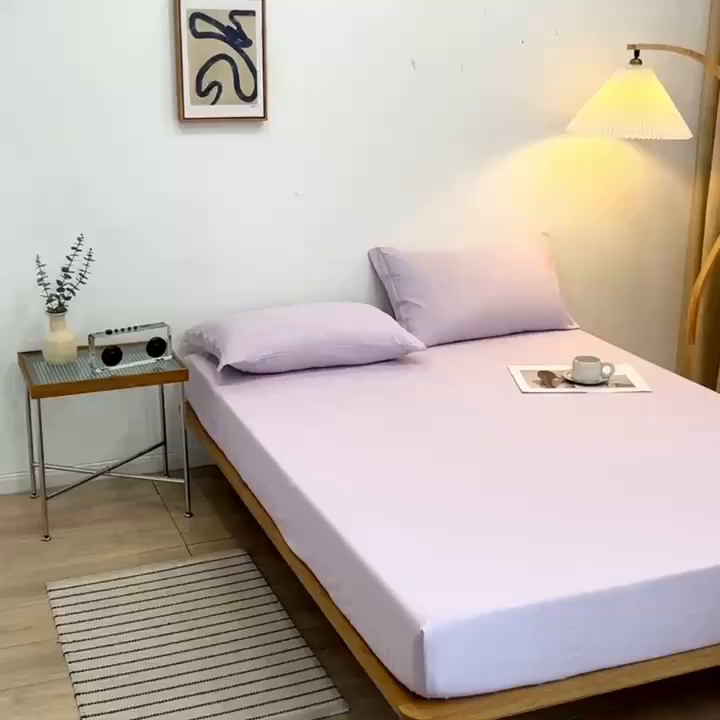 91家纺网 家纺一手货源 找家纺 啊雅家居 2025（外贸）新款简约单人床笠双人床笠水洗磨毛床笠跨境电商 紫色