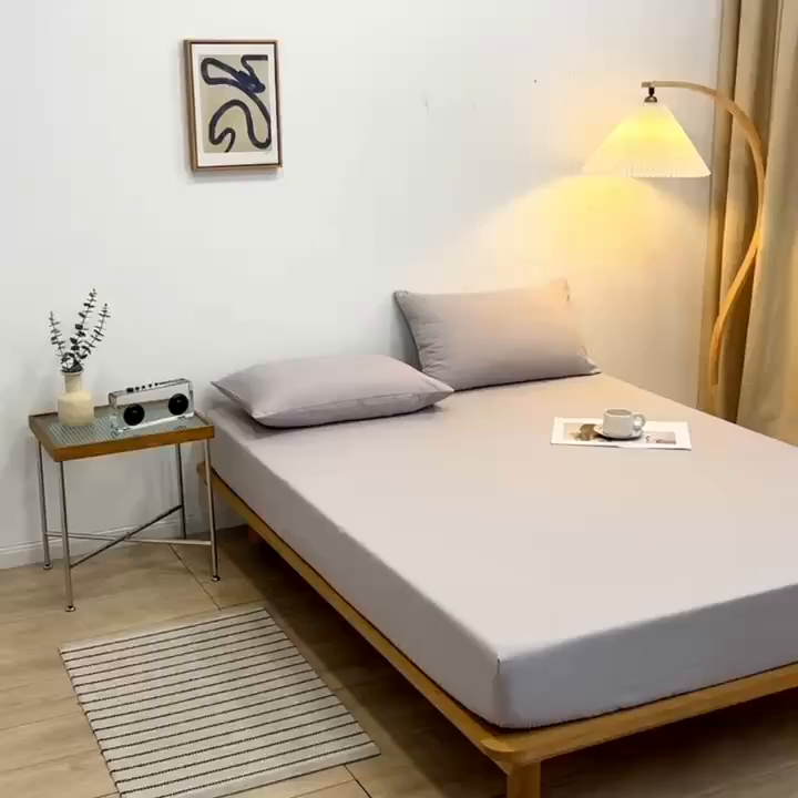 91家纺网 家纺一手货源 找家纺 啊雅家居 2025（外贸）新款简约单人床笠双人床笠水洗磨毛床笠跨境电商 浅灰