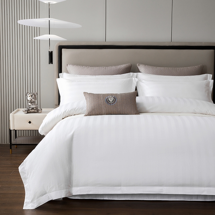 91家纺网 家纺一手货源 找家纺 （总）啊雅家居 2025新款全棉缎条40支宾馆民宿枕套床单被套床笠四套件