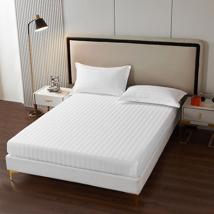 91家纺网 家纺一手货源 找家纺 （总）啊雅家居 2025新款全棉缎条40支宾馆民宿枕套床单被套床笠四套件