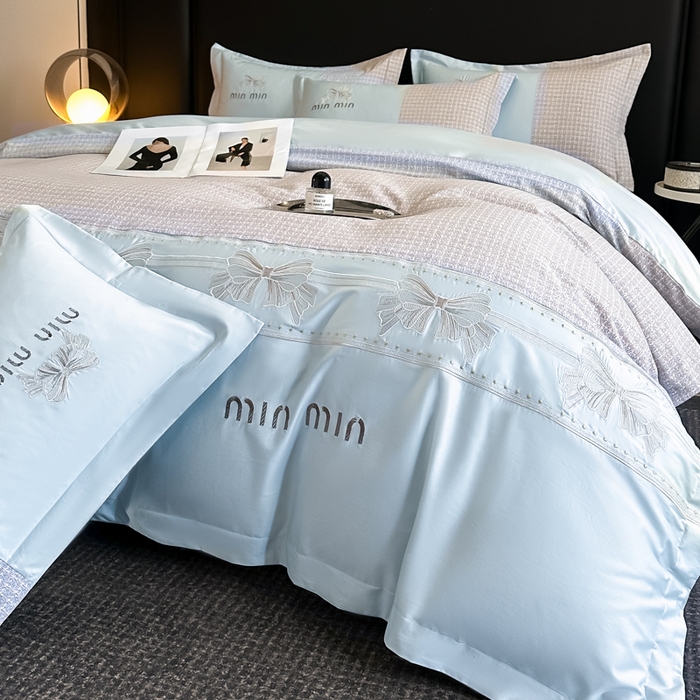 91家纺网 家纺一手货源 找家纺 优眠坊 2025新款全棉肌理纹绣花四件套-雅菲系列 雅菲-蓝