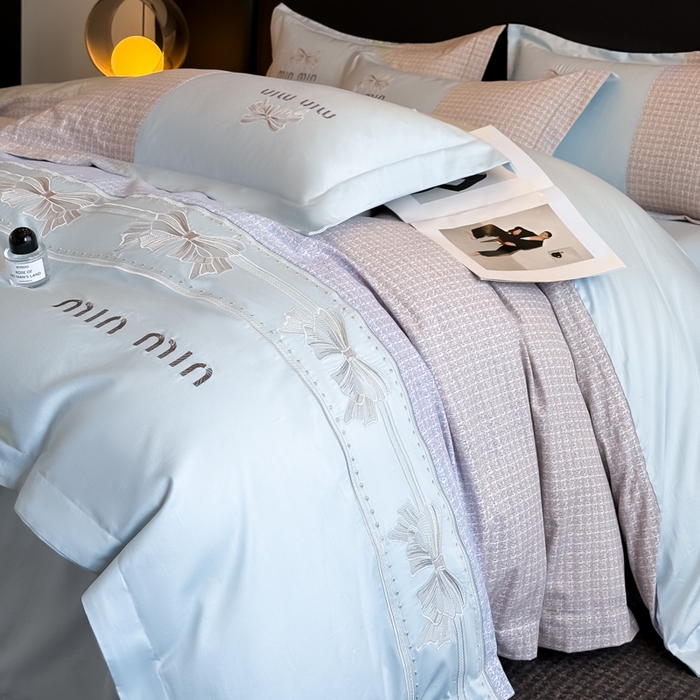 91家纺网 家纺一手货源 找家纺 优眠坊 2025新款全棉肌理纹绣花四件套-雅菲系列 雅菲-蓝