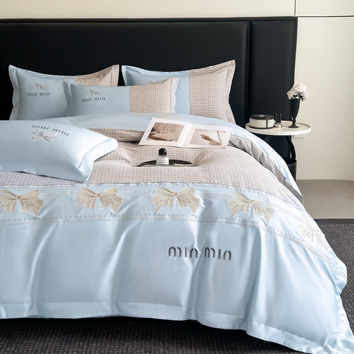 91家纺网 家纺一手货源 找家纺 优眠坊 2025新款全棉肌理纹绣花四件套-雅菲系列 雅菲-蓝