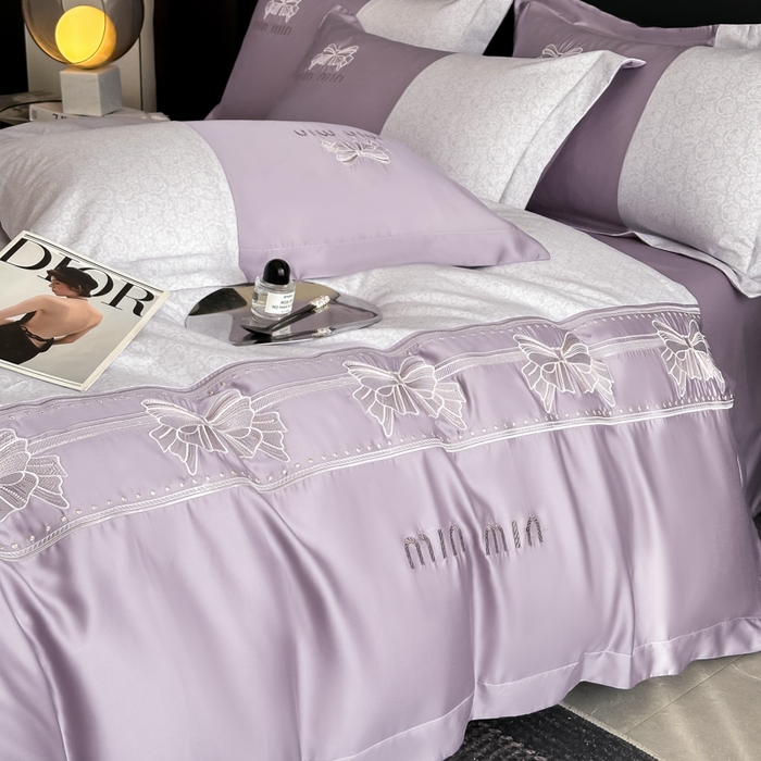 91家纺网 家纺一手货源 找家纺 优眠坊 2025新款全棉肌理纹绣花四件套-雅菲系列 雅菲-紫