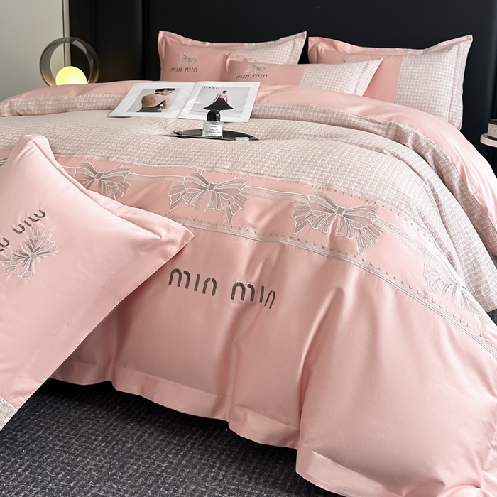 91家纺网 家纺一手货源 找家纺 优眠坊 2025新款全棉肌理纹绣花四件套-雅菲系列 雅菲-粉