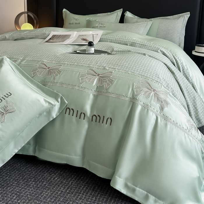 91家纺网 家纺一手货源 找家纺 优眠坊 2025新款全棉肌理纹绣花四件套-雅菲系列 雅菲-绿