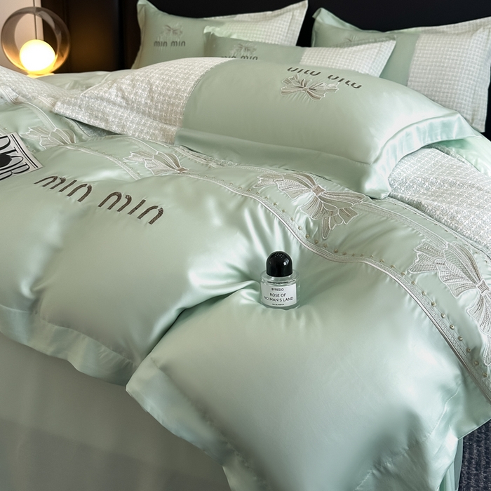 91家纺网 家纺一手货源 找家纺 优眠坊 2025新款全棉肌理纹绣花四件套-雅菲系列 雅菲-绿