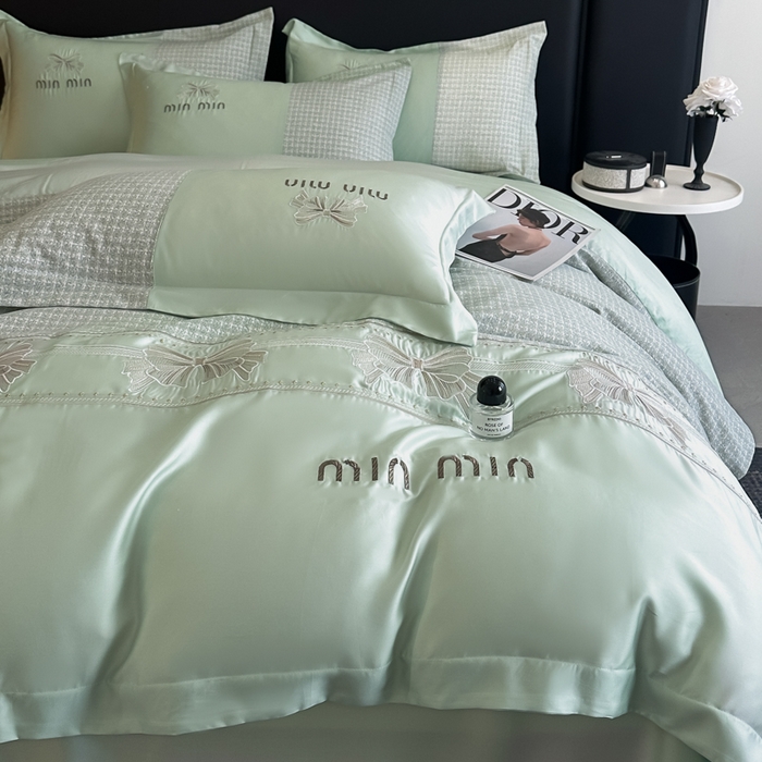 91家纺网 家纺一手货源 找家纺 优眠坊 2025新款全棉肌理纹绣花四件套-雅菲系列 雅菲-绿