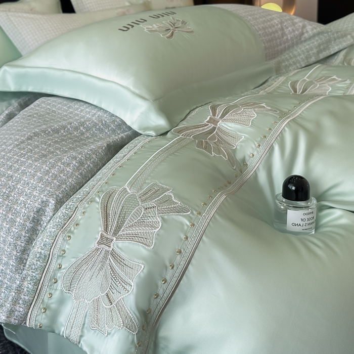91家纺网 家纺一手货源 找家纺 优眠坊 2025新款全棉肌理纹绣花四件套-雅菲系列 雅菲-绿